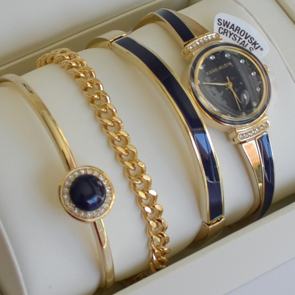 ANNE KLEIN Swarovsky Crystal Watch/Bracelet Set - Picture 1 of 8
